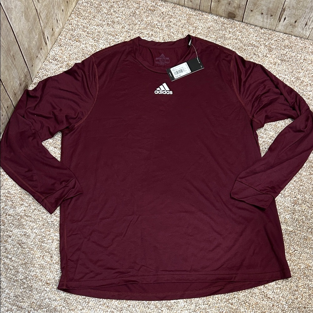 NWT Adidas Men's Burgundy/Maroon w/white logo Lightweight Creator LS Tee XL